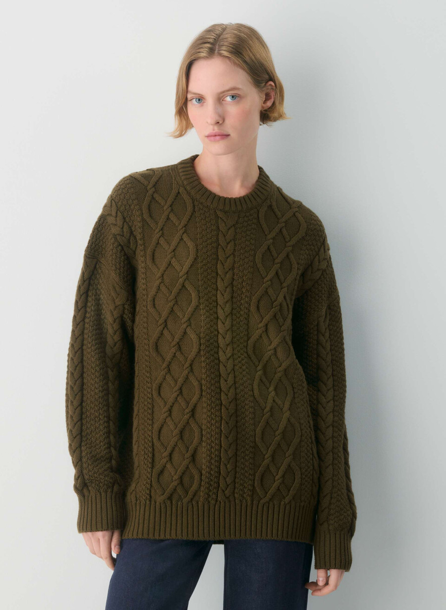 maglione girocollo in lana merino heritage knit private green