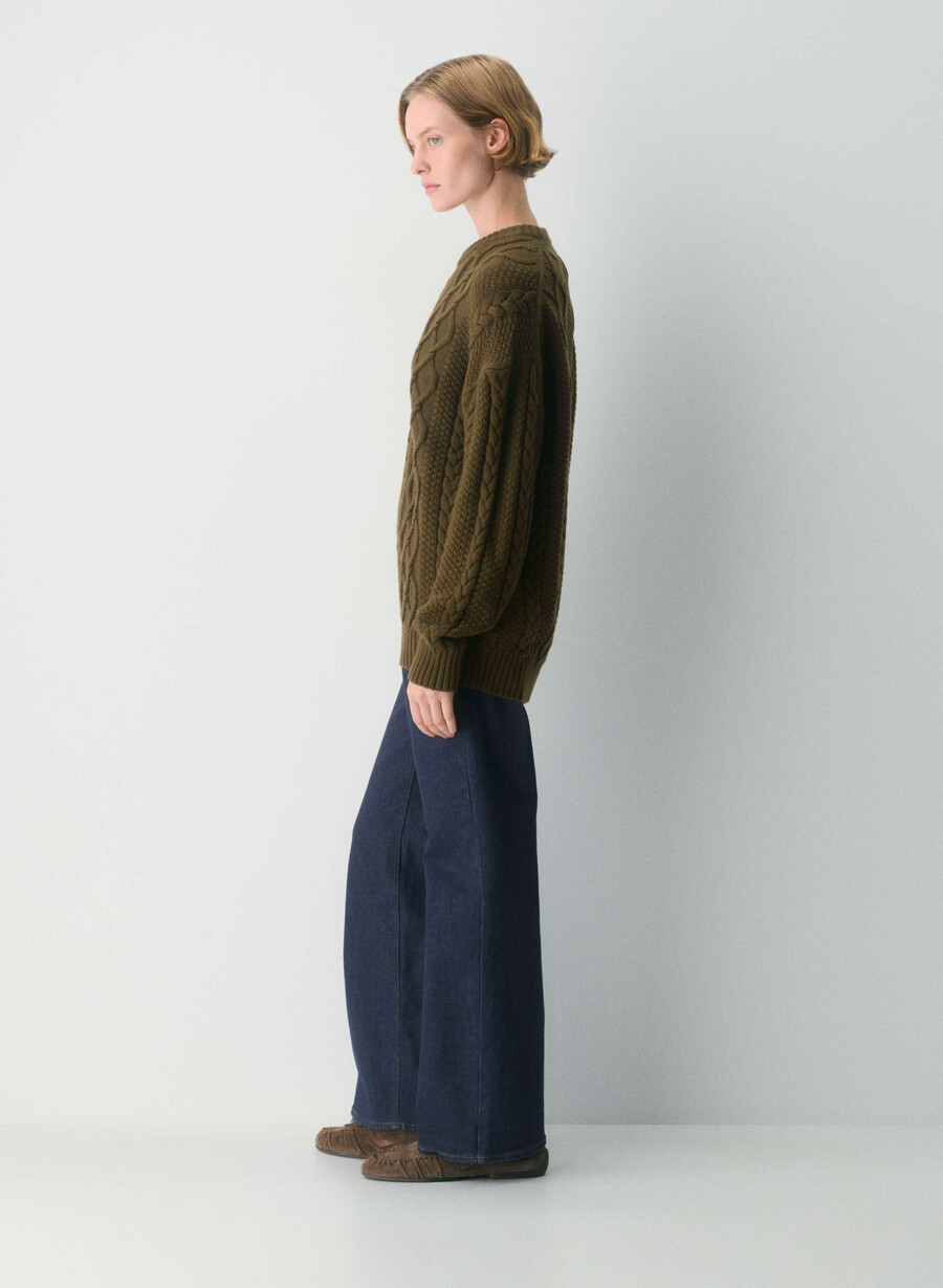 maglione girocollo in lana merino heritage knit private green