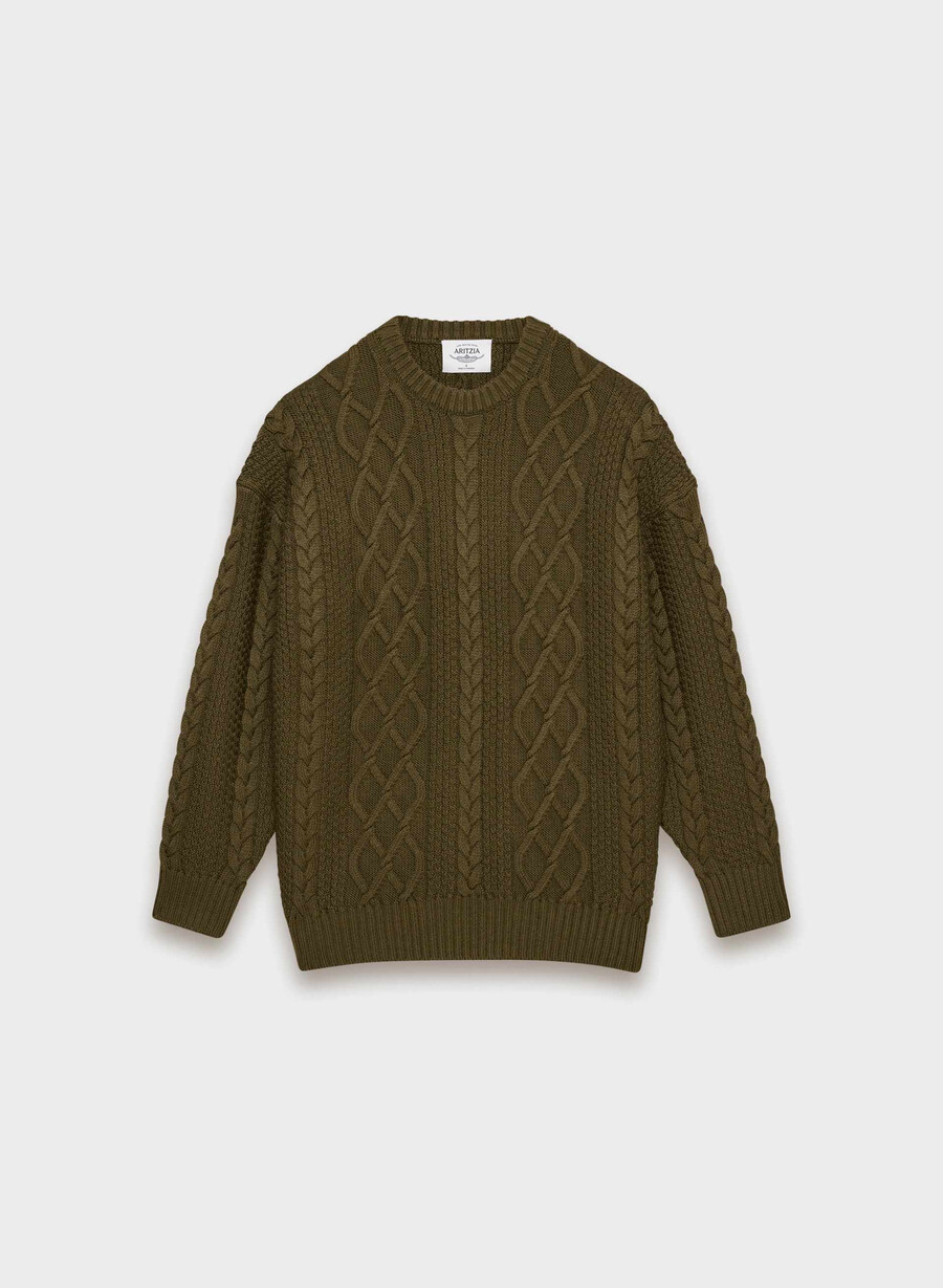 maglione girocollo in lana merino heritage knit private green