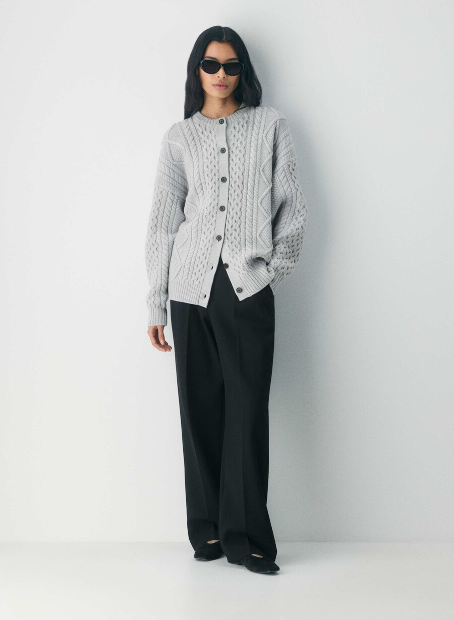 cardigan girocollo in lana merino heritage knit heather chrome
