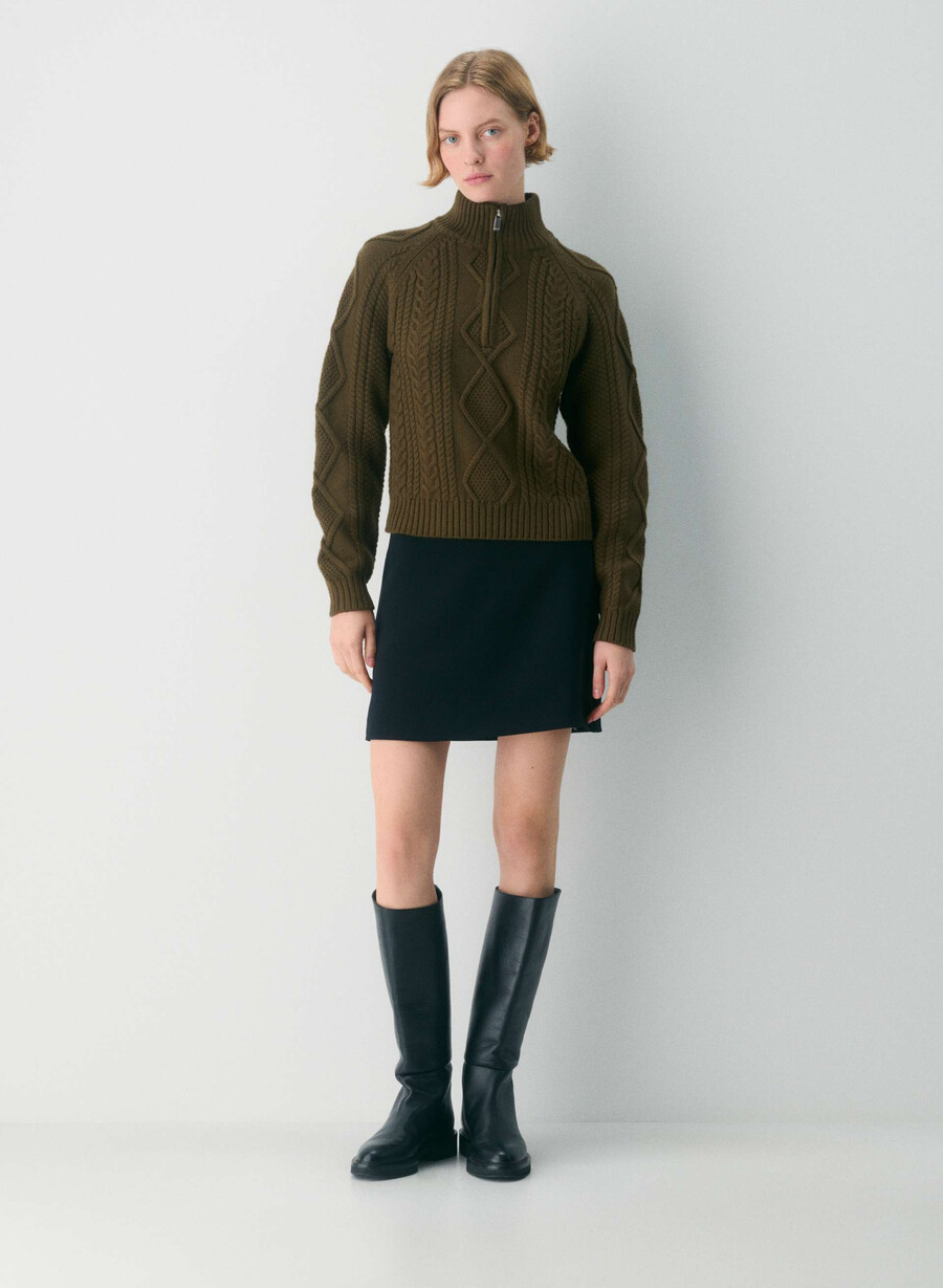maglione a vita alta con cerniera 14 in lana merino heritage private green