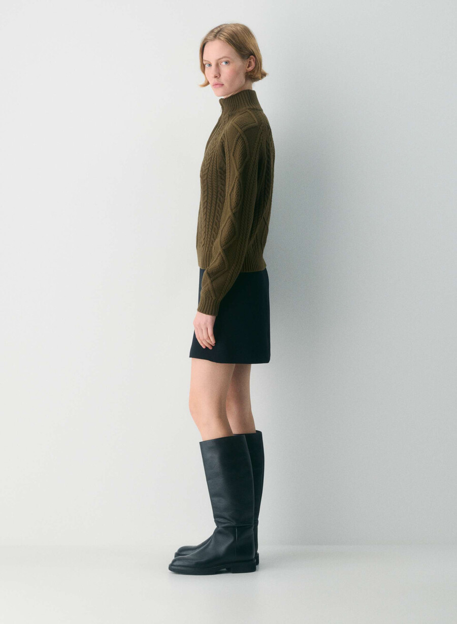 maglione a vita alta con cerniera 14 in lana merino heritage private green