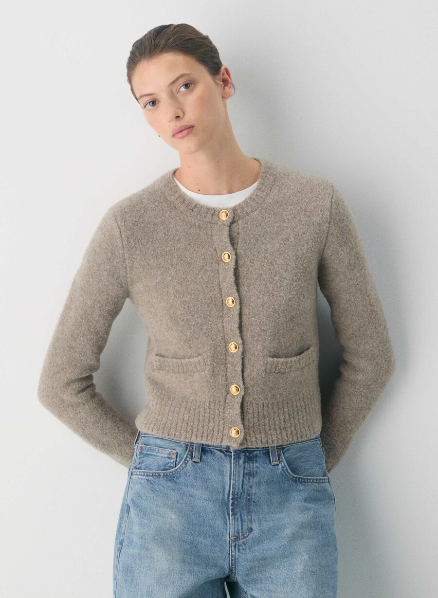 cardigan in lana merino vernon betulla chiara
