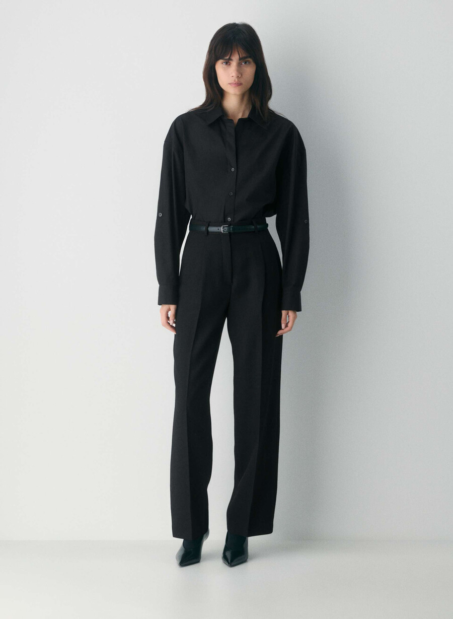 pantaloni in lana tonica neri