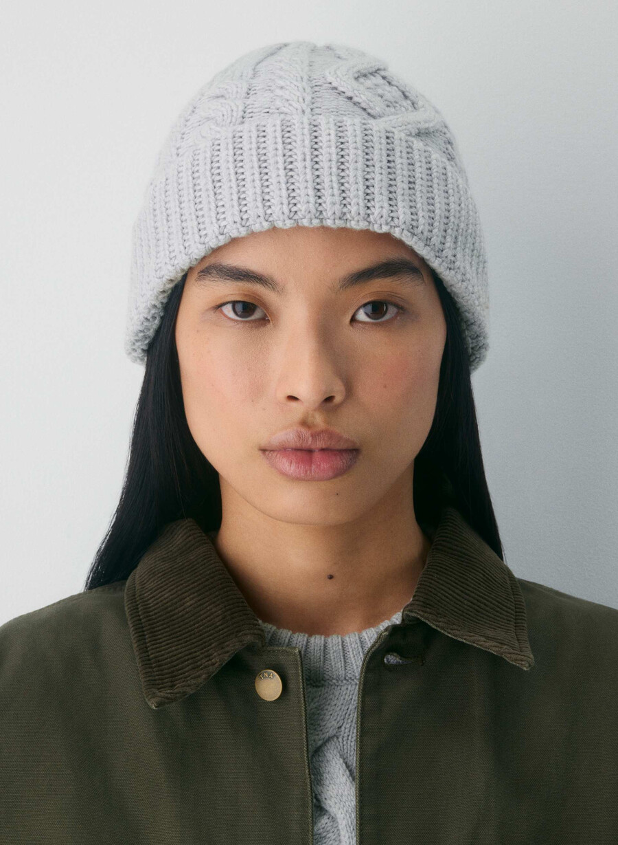 berretto in lana merino heritage knit heather chrome