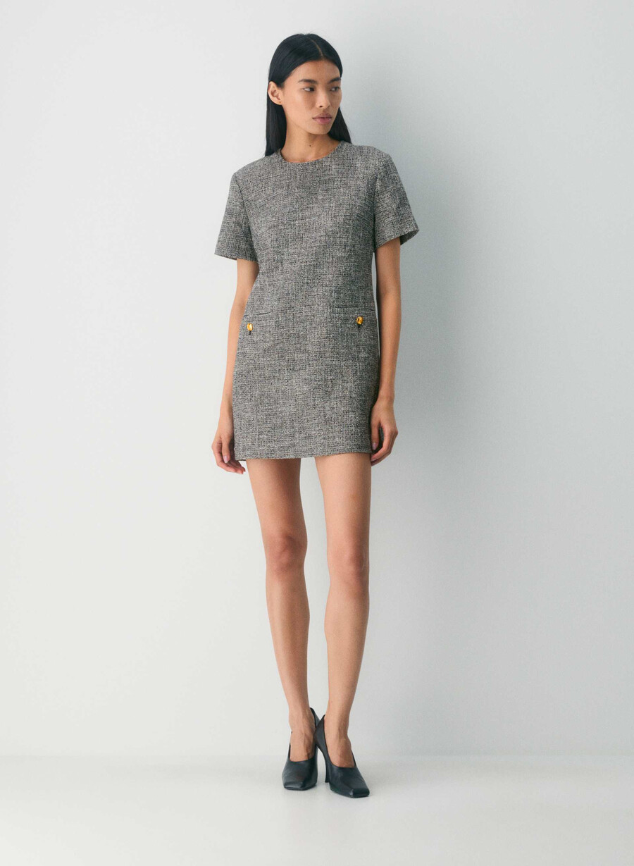 abito capote spckl tweed blkwhit