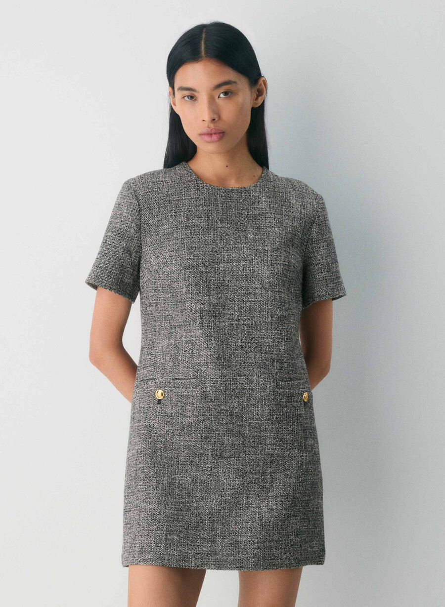 abito capote spckl tweed blkwhit
