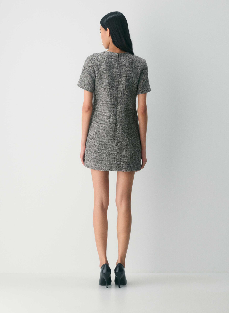 abito capote spckl tweed blkwhit