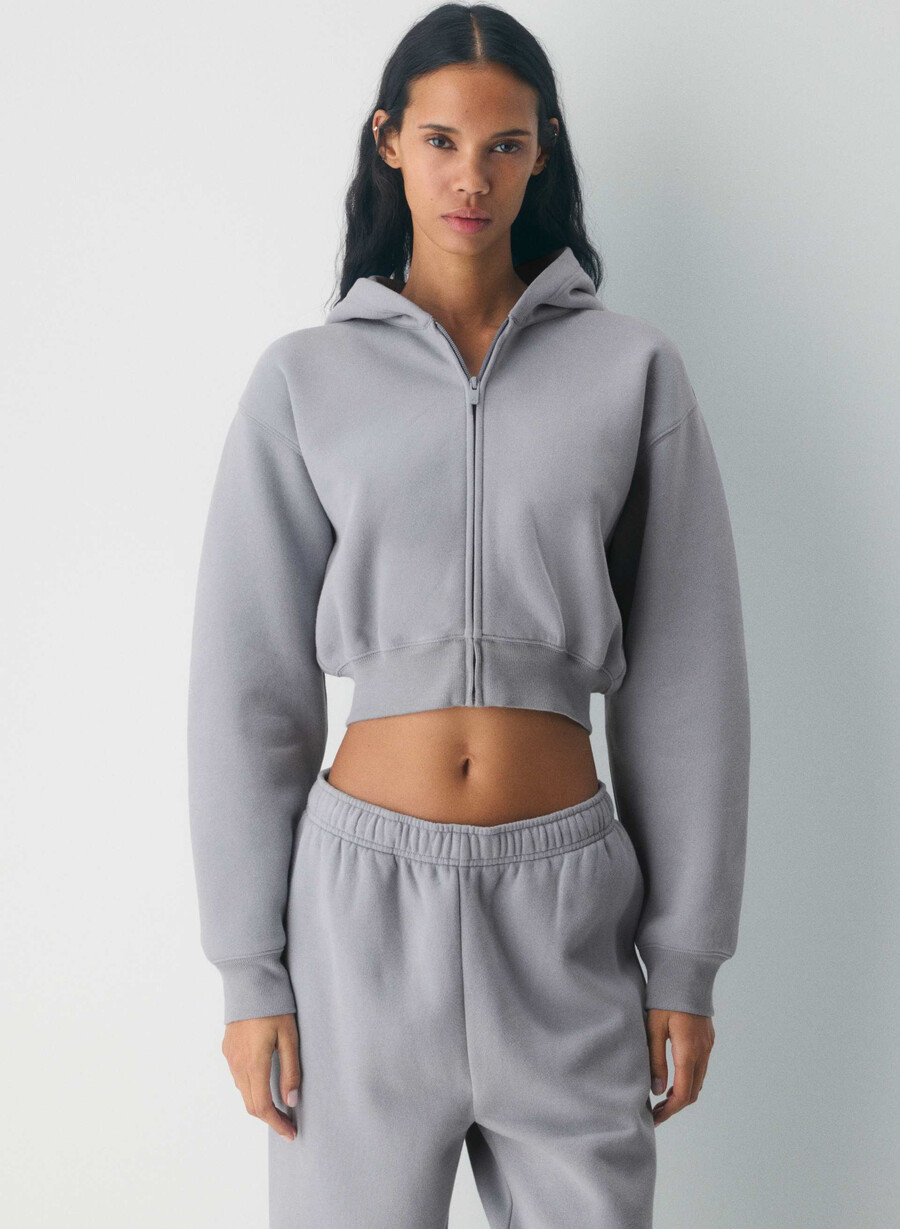 felpa con cappuccio e zip perfect crop cozy sweatfleece chocolate mousse