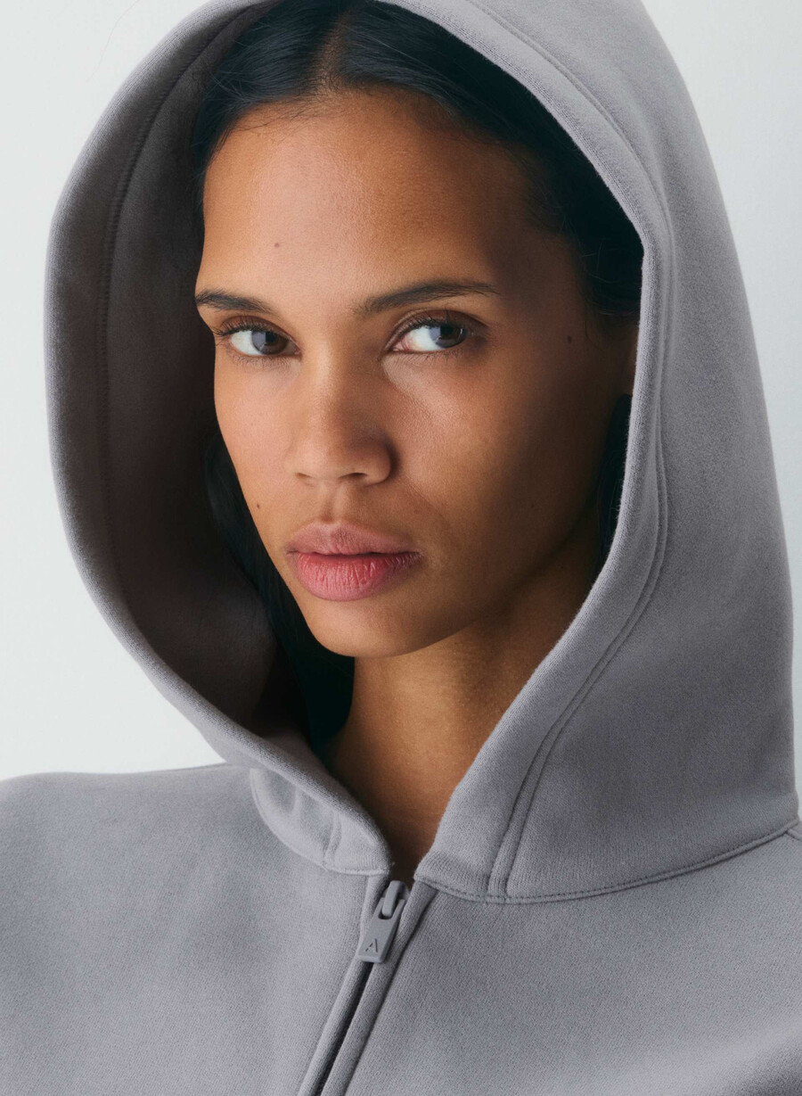 felpa con cappuccio e zip perfect crop cozy sweatfleece chocolate mousse