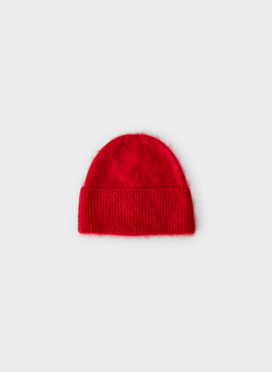 berretto con risvolto in cashmere spazzolato rosso lampeggiante