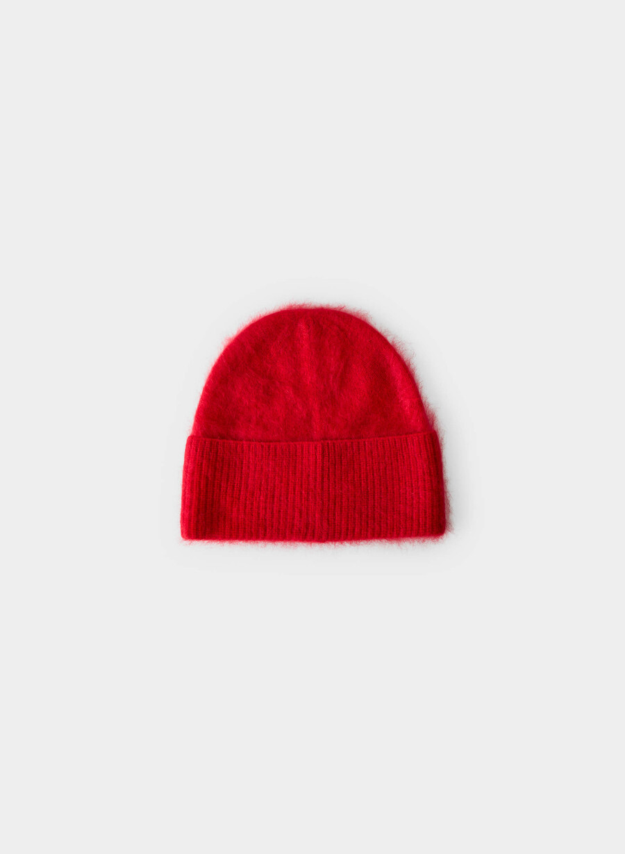 berretto con risvolto in cashmere spazzolato rosso lampeggiante