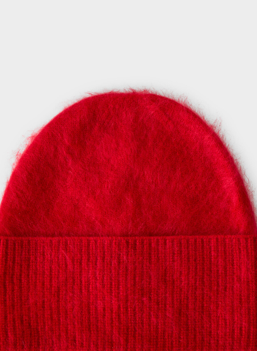 berretto con risvolto in cashmere spazzolato rosso lampeggiante
