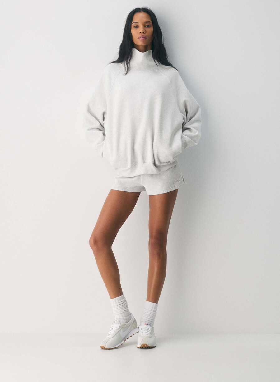 felpa con cappuccio cozy sweatfleece mega raglan collo a imbuto heather cloud white