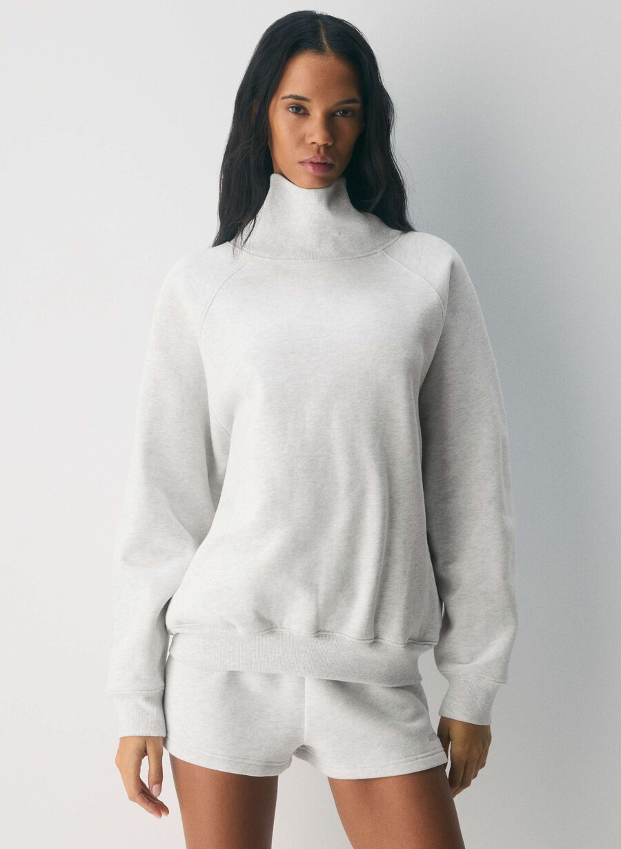 felpa con cappuccio cozy sweatfleece mega raglan collo a imbuto heather cloud white