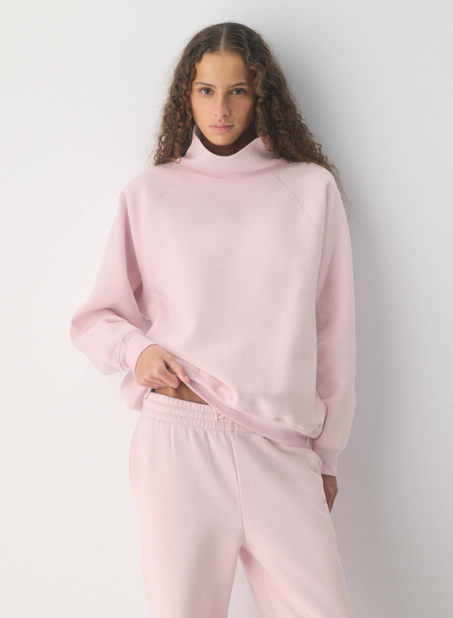 felpa con cappuccio e collo a imbuto mega raglan cozy sweatfleece cupid pink