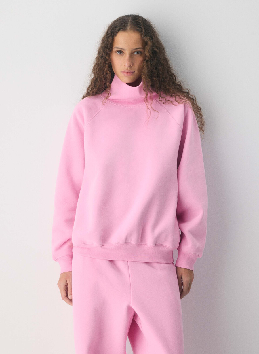 felpa con cappuccio cozy sweatfleece mega raglan con collo a imbuto campus green