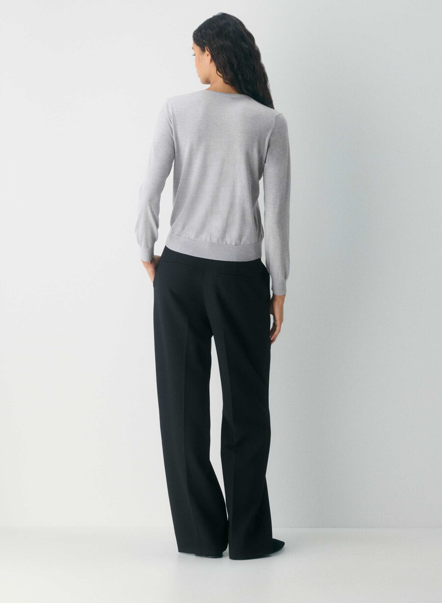 maglione a scollo rotondo in lana merino fine heather chrome