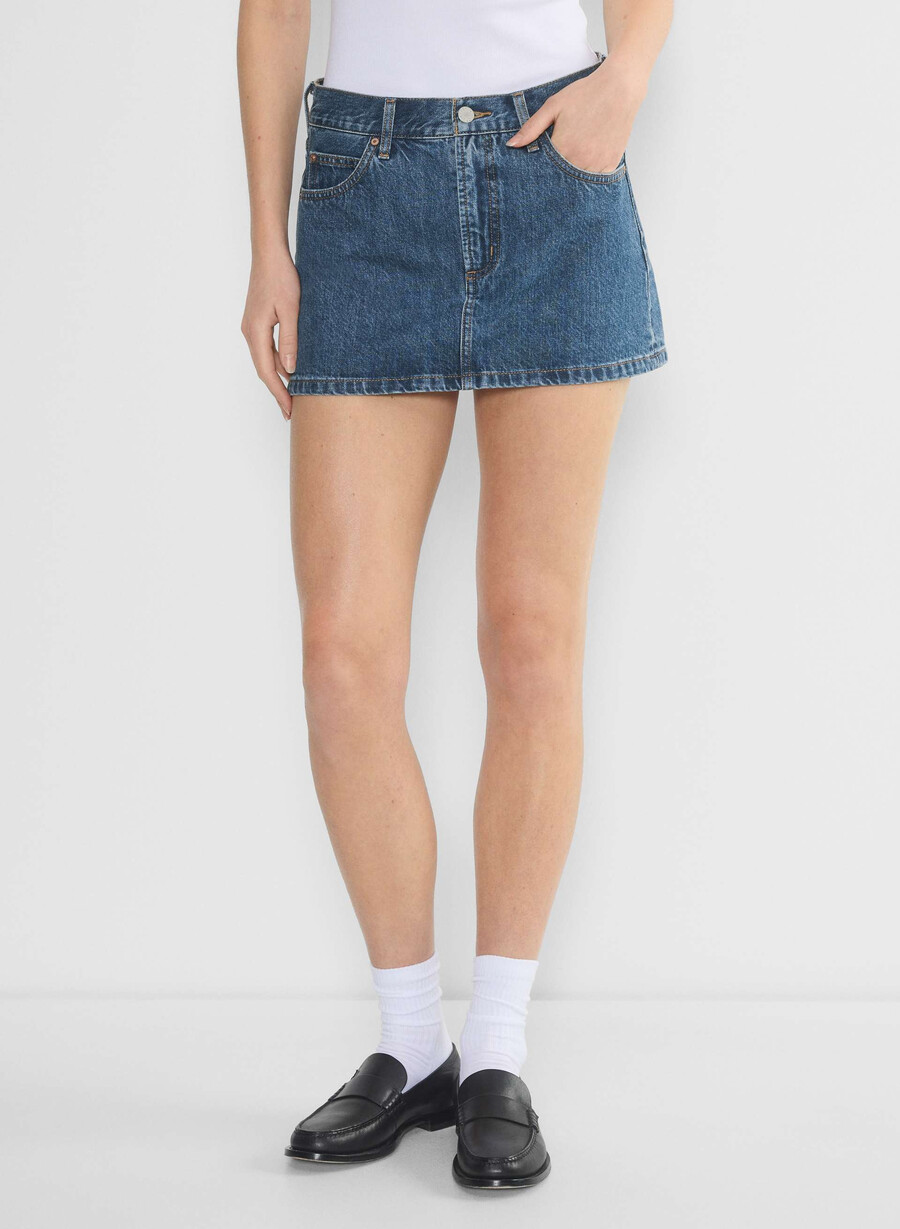 denim forum gonna in micro denim vintage anni 90 ombretto blu scuro