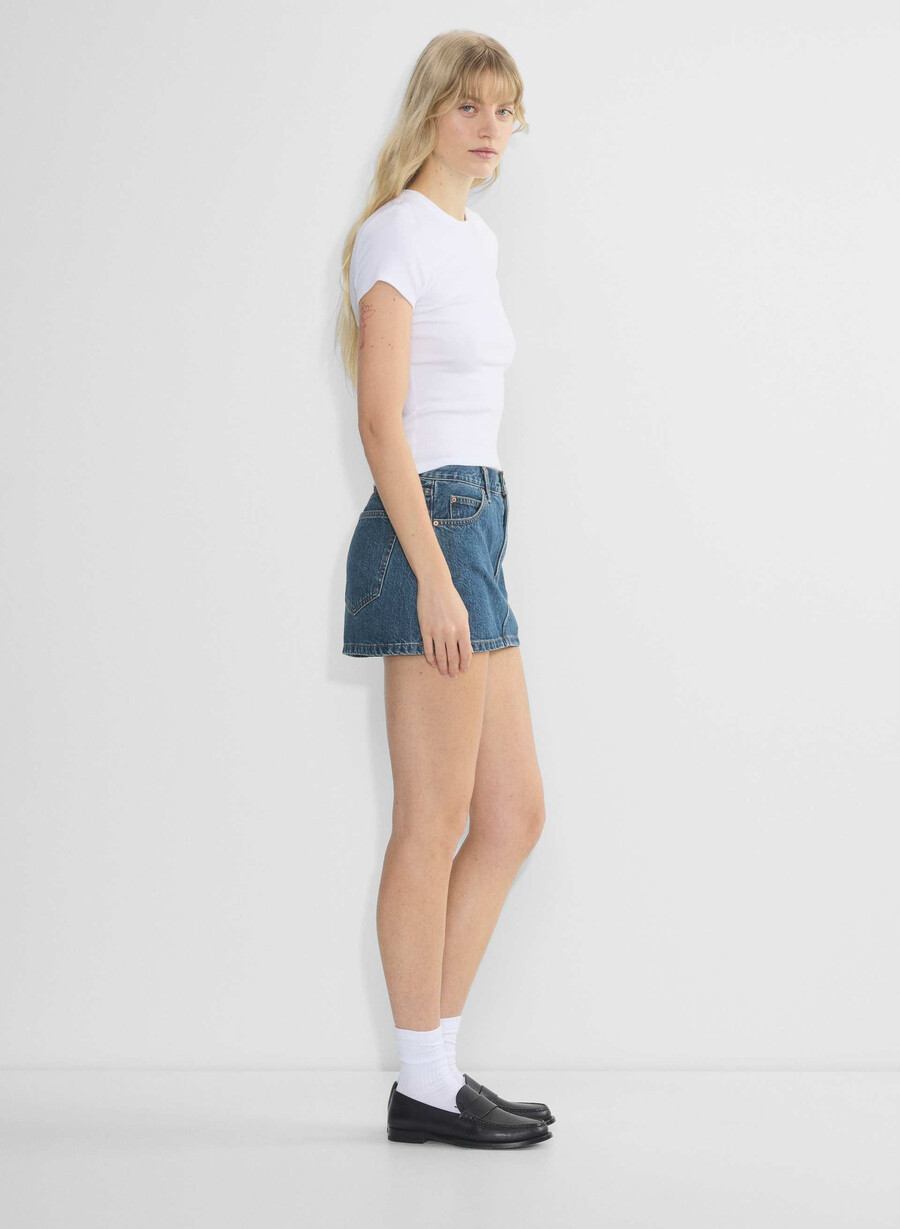 denim forum gonna in micro denim vintage anni 90 ombretto blu scuro