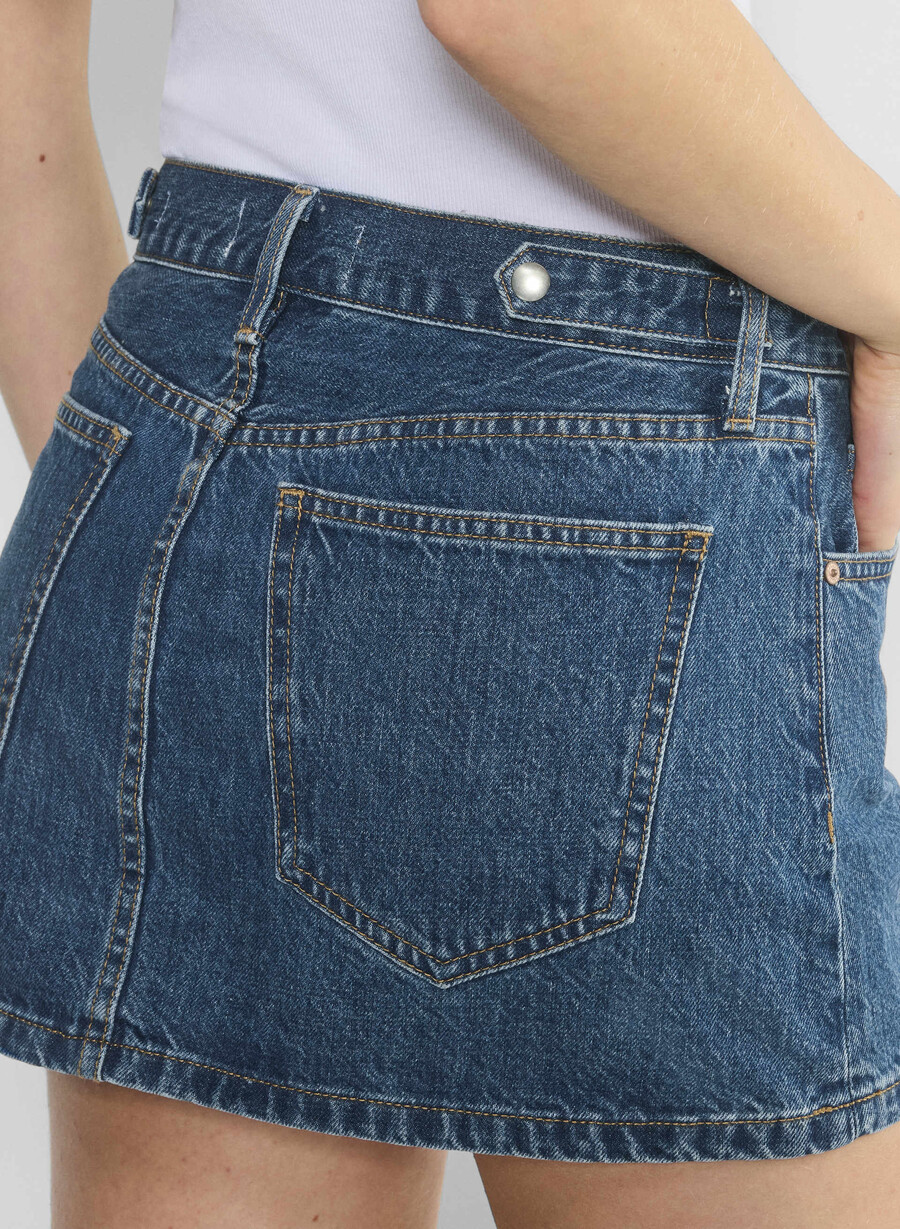 denim forum gonna in micro denim vintage anni 90 ombretto blu scuro