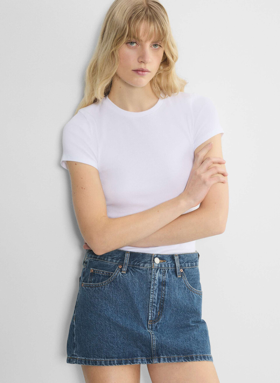 denim forum gonna in micro denim vintage anni 90 ombretto blu scuro