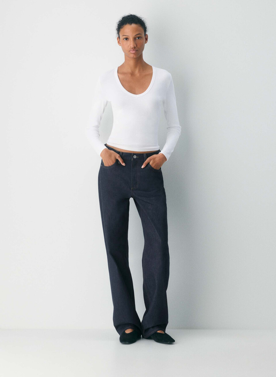 maglia a maniche lunghe homestretch rib deep v-neck white