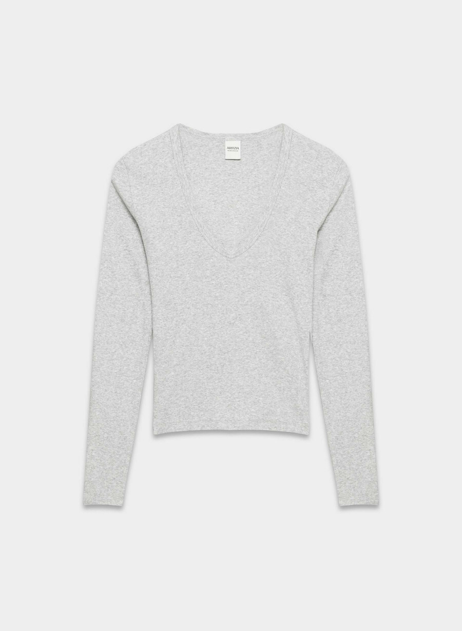 maglia a maniche lunghe con scollo a v profondo e costine homestretch heather chrome