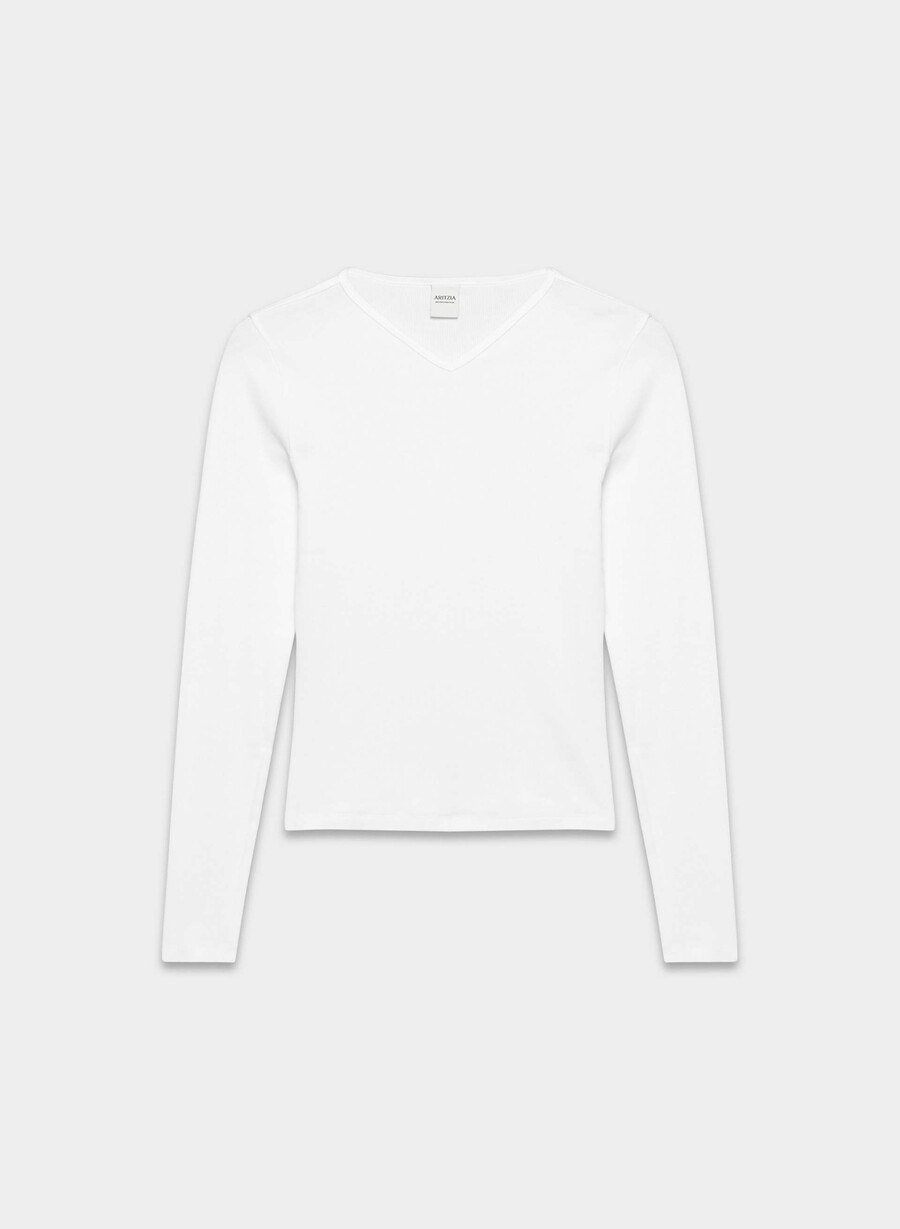 maglia a maniche lunghe homestretch con scollo a v alto e costine bianco