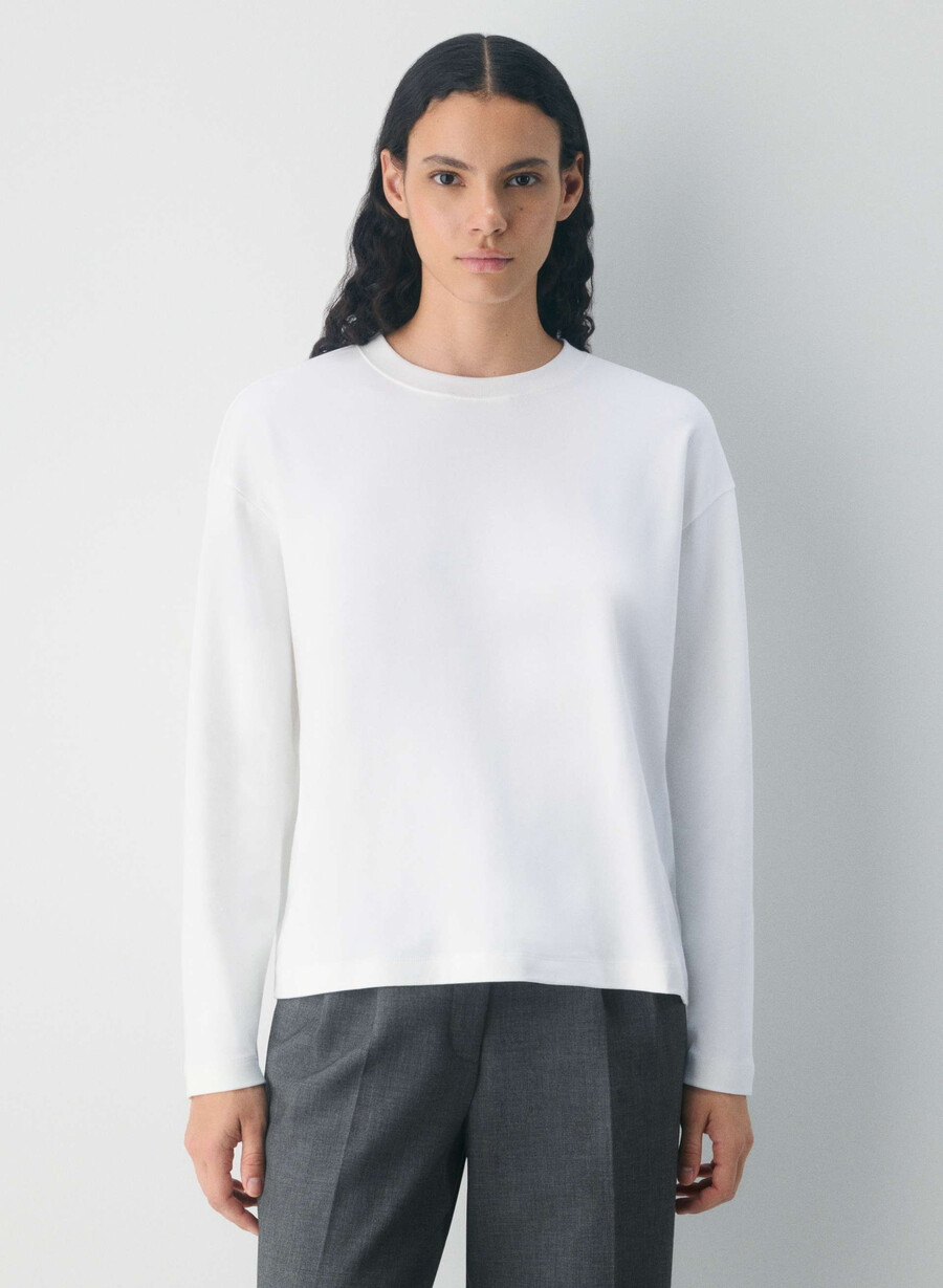 maglia a maniche lunghe interlock cotton steps bianco