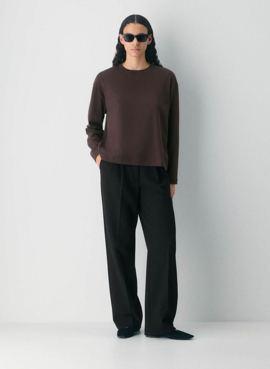 maglia a maniche lunghe interlock cotton steps ricco marrone mocha