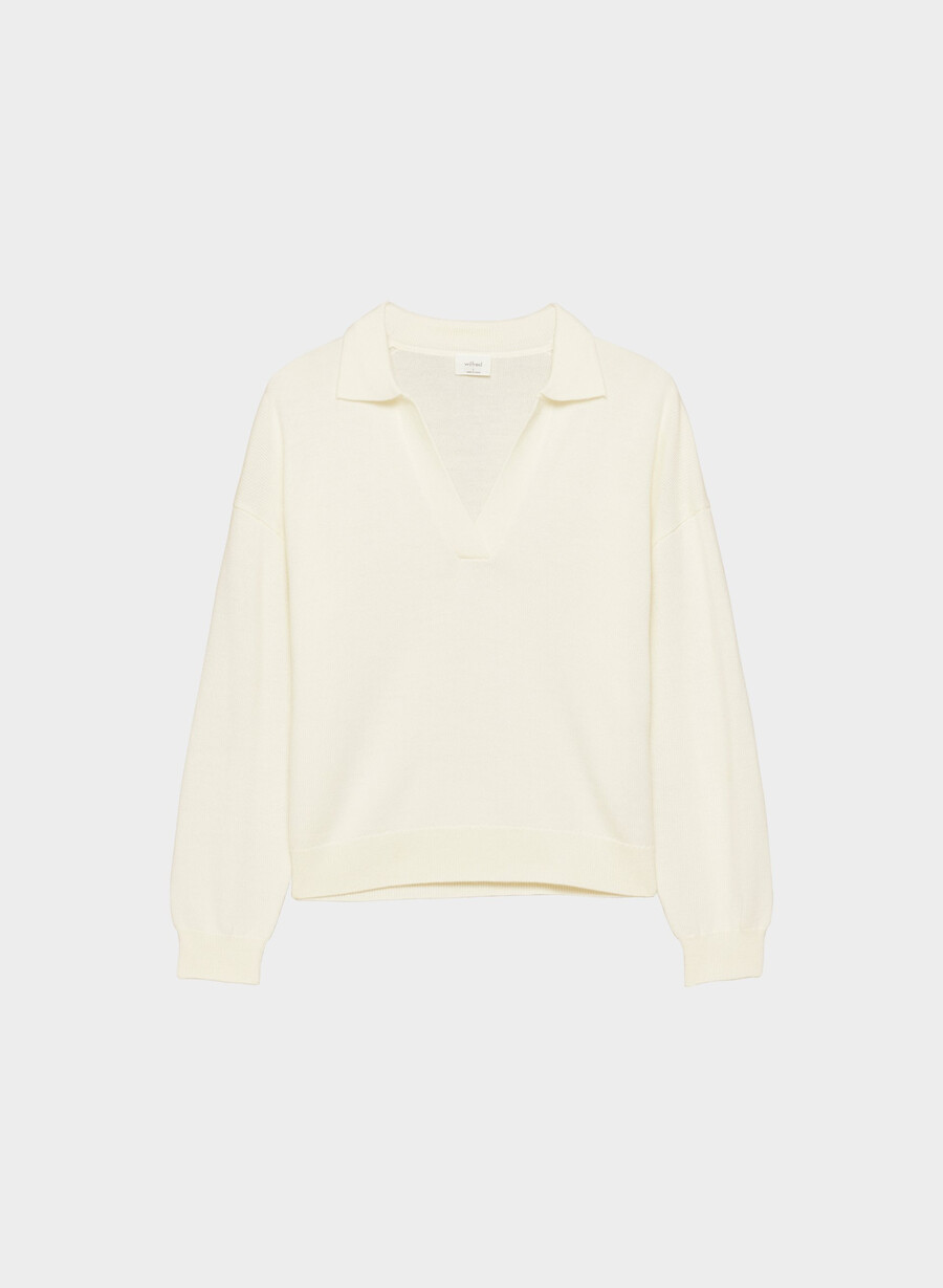 maglione polo in lana merino clara betulla chiara
