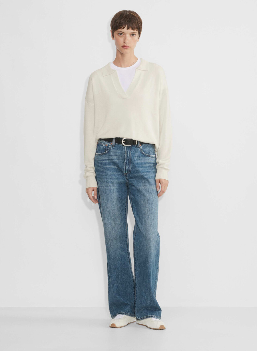 maglione polo in lana merino clara betulla chiara