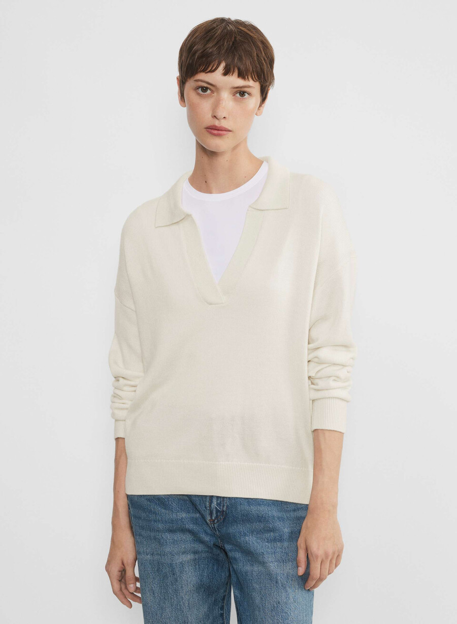 maglione polo in lana merino clara betulla chiara