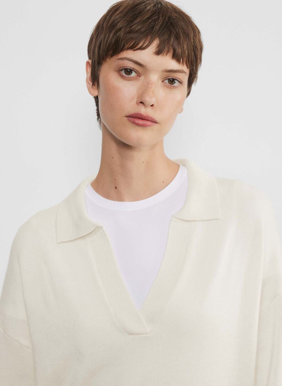 maglione polo in lana merino clara betulla chiara