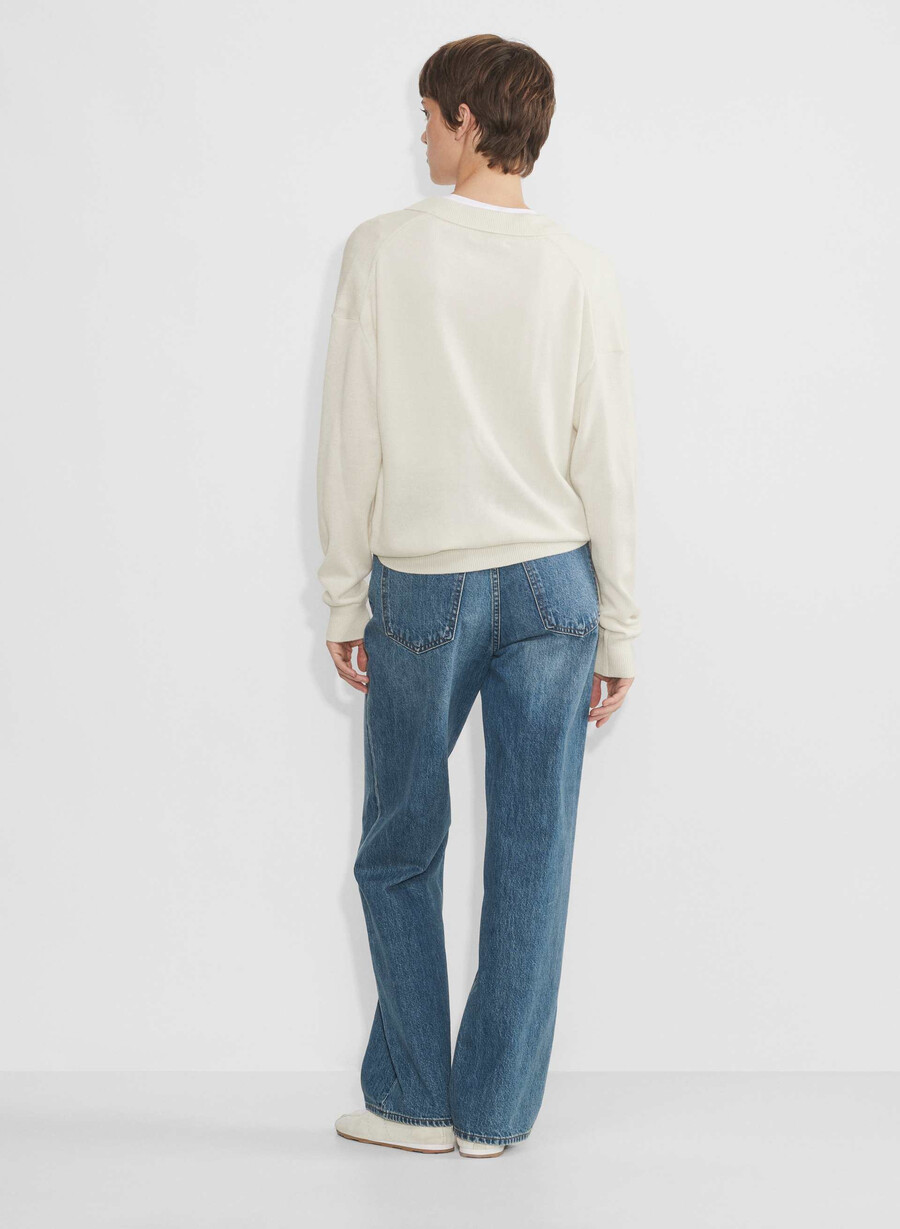 maglione polo in lana merino clara betulla chiara