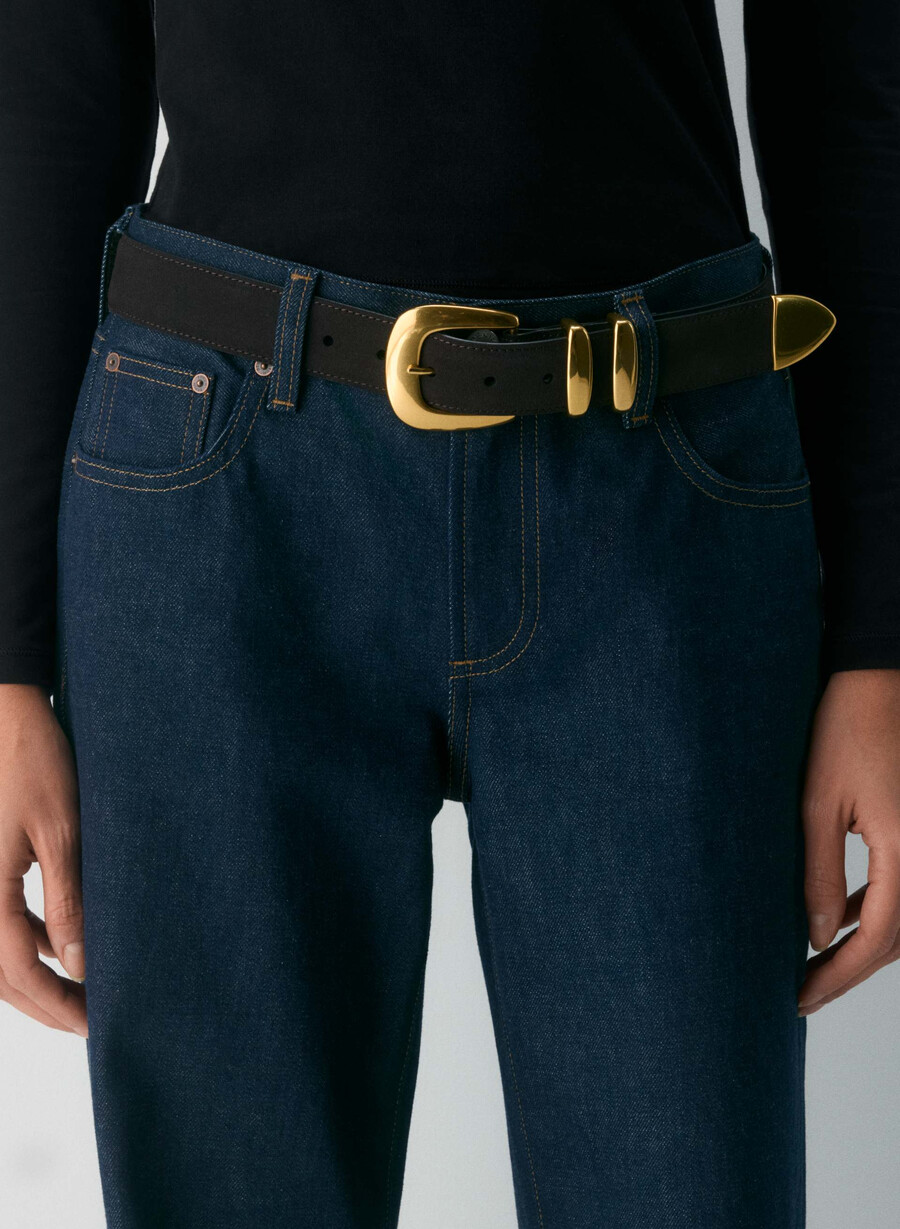 cintura larga leggendaria in pelle scamosciata in ottone massiccio colore marroneoro moderno