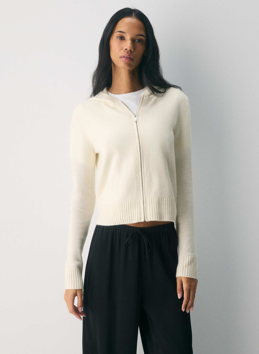 felpa con cappuccio essential cashmere idyllic zip betulla chiara