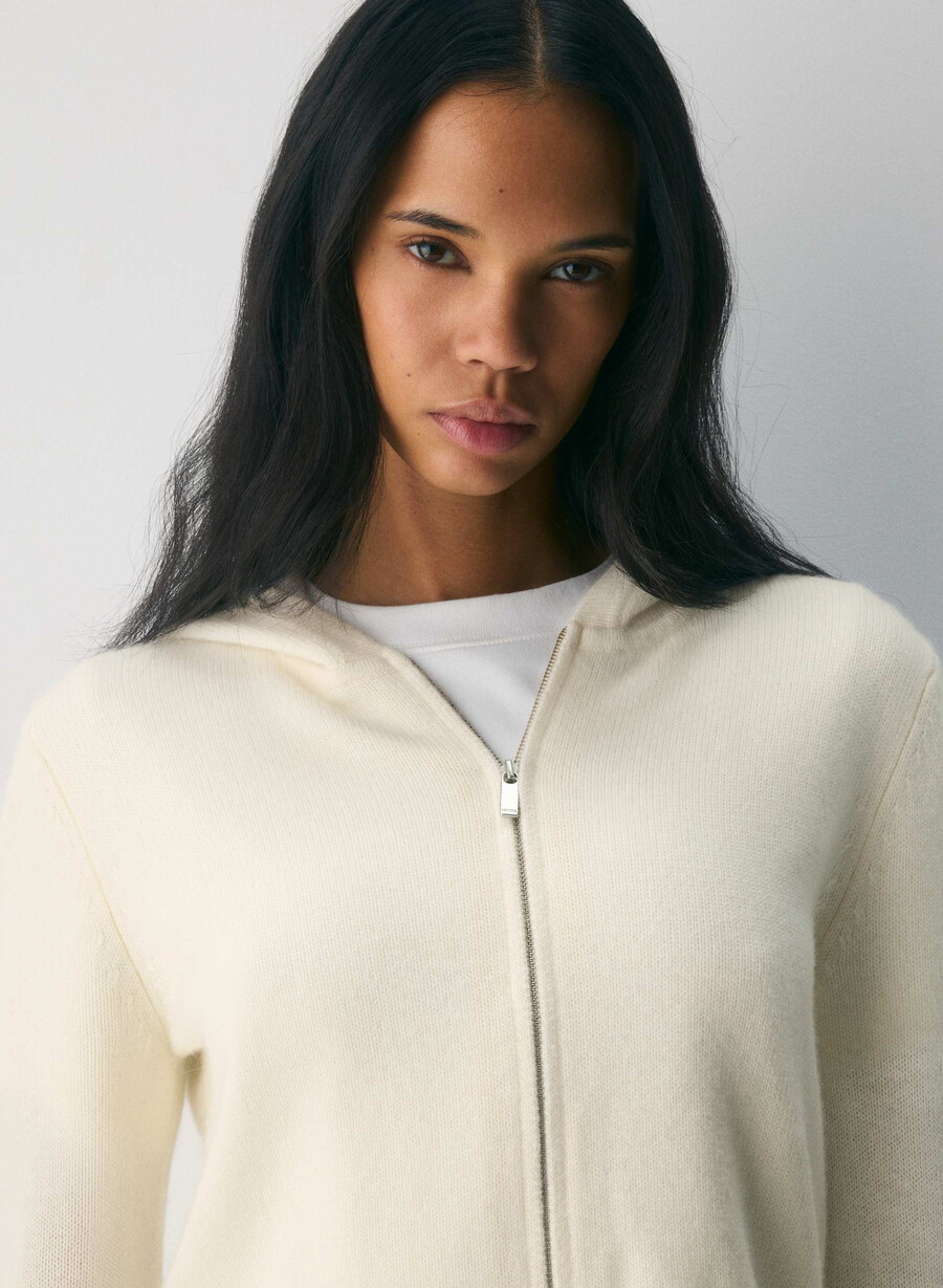 felpa con cappuccio essential cashmere idyllic zip betulla chiara