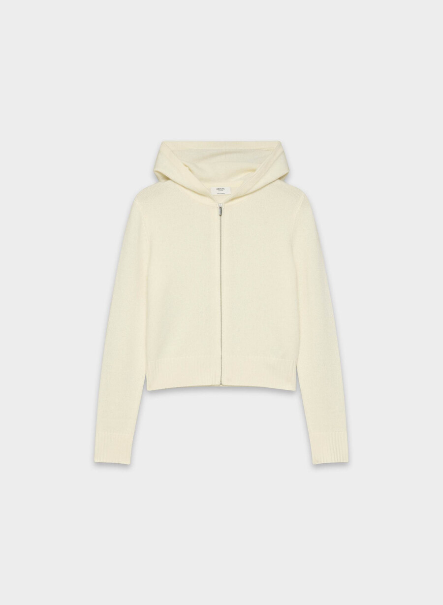 felpa con cappuccio essential cashmere idyllic zip betulla chiara
