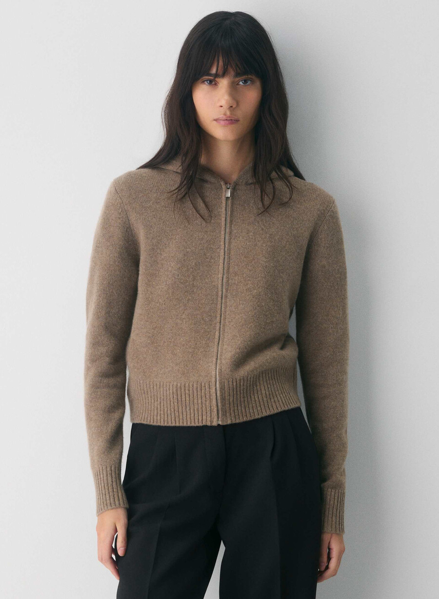 felpa con cappuccio essential cashmere idyllic zip colore marrone melange