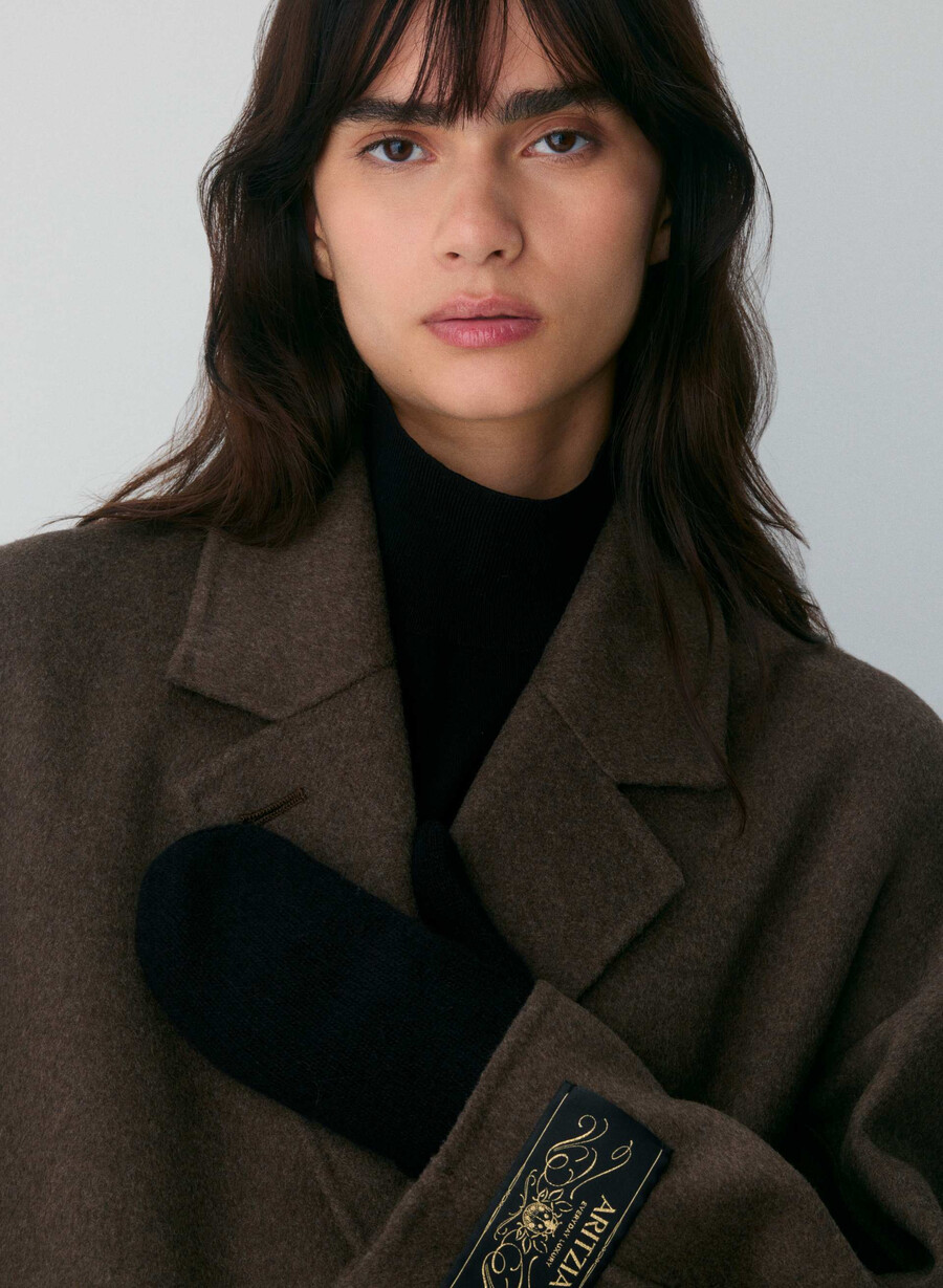 guanto a coste in cashmere nero