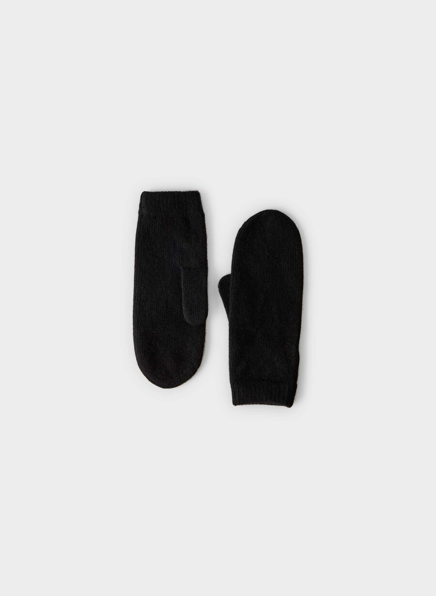guanto a coste in cashmere nero