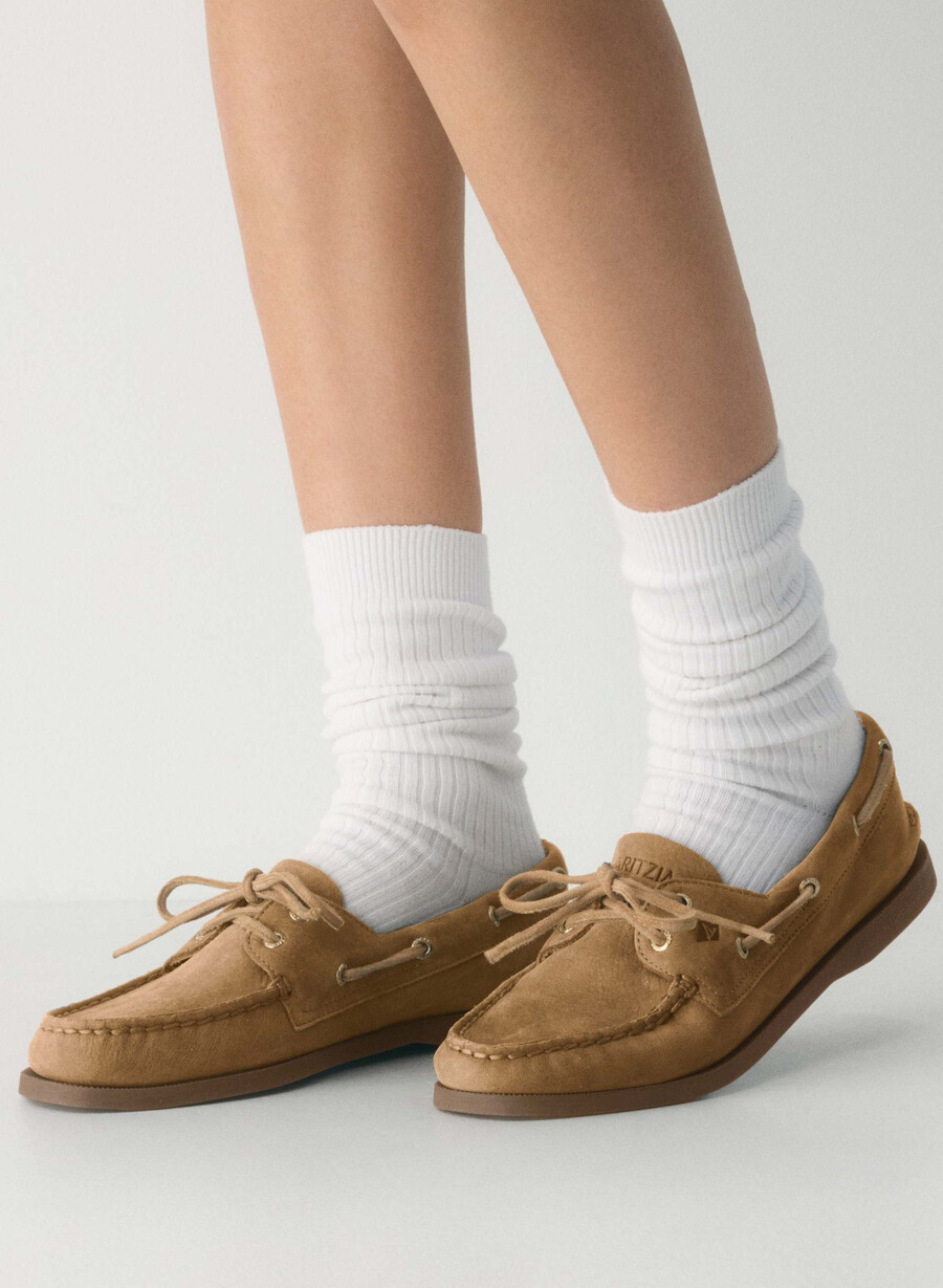 scarpe da barca sperry x aritzia ao - pelle nabuk tan khaki