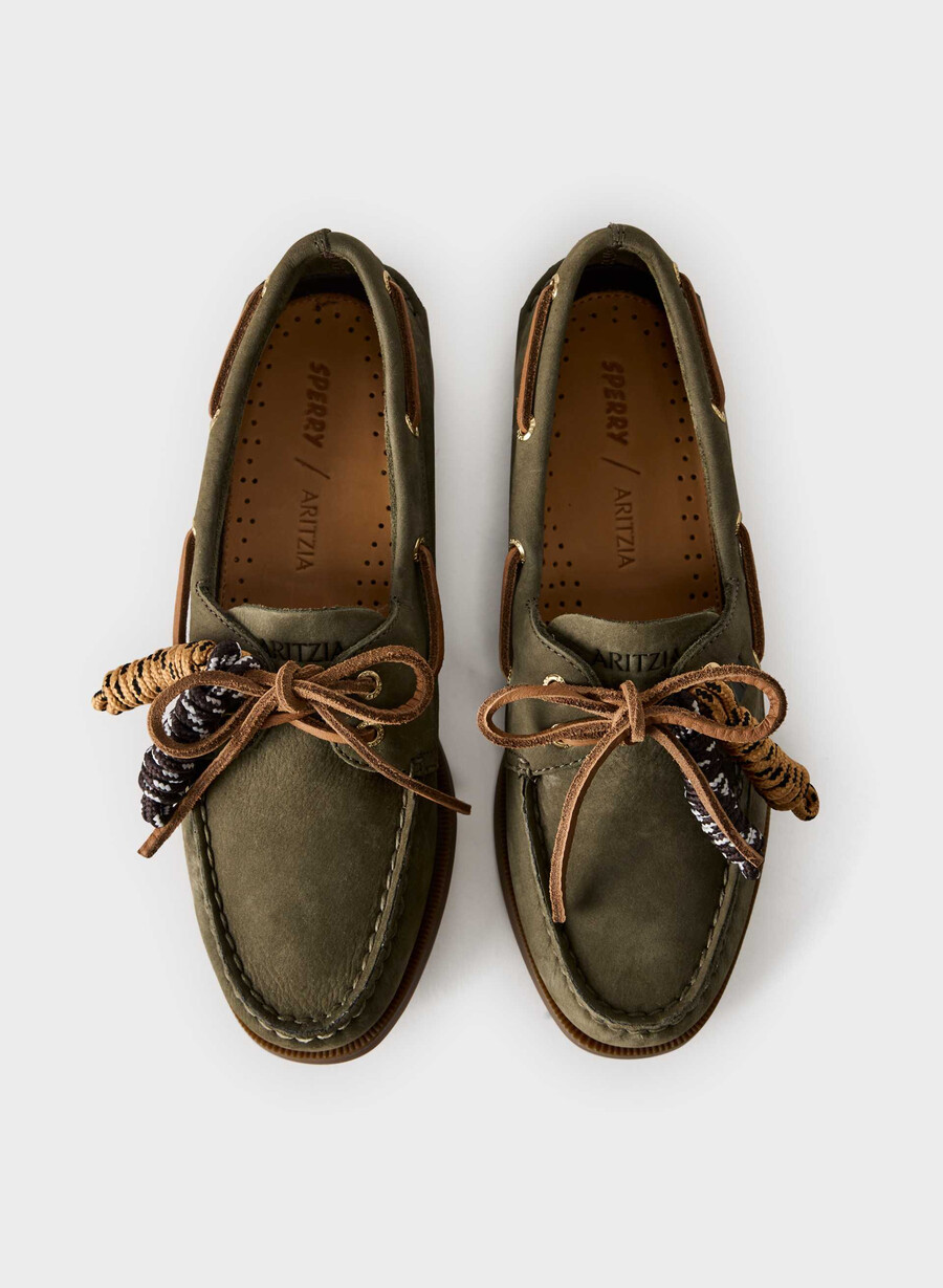 scarpe da barca sperry x aritzia ao - pelle nabuk dk willow green