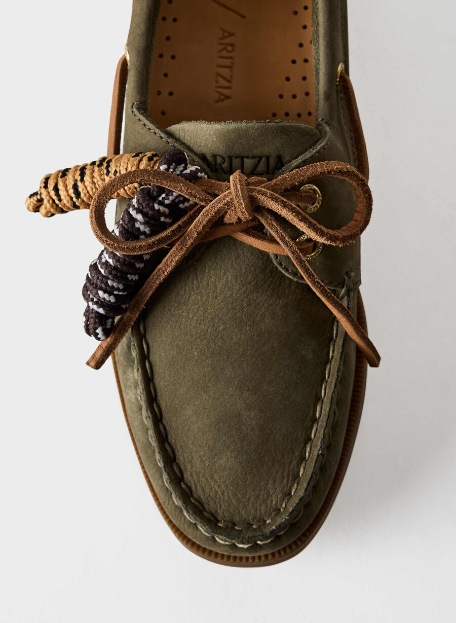 scarpe da barca sperry x aritzia ao - pelle nabuk dk willow green