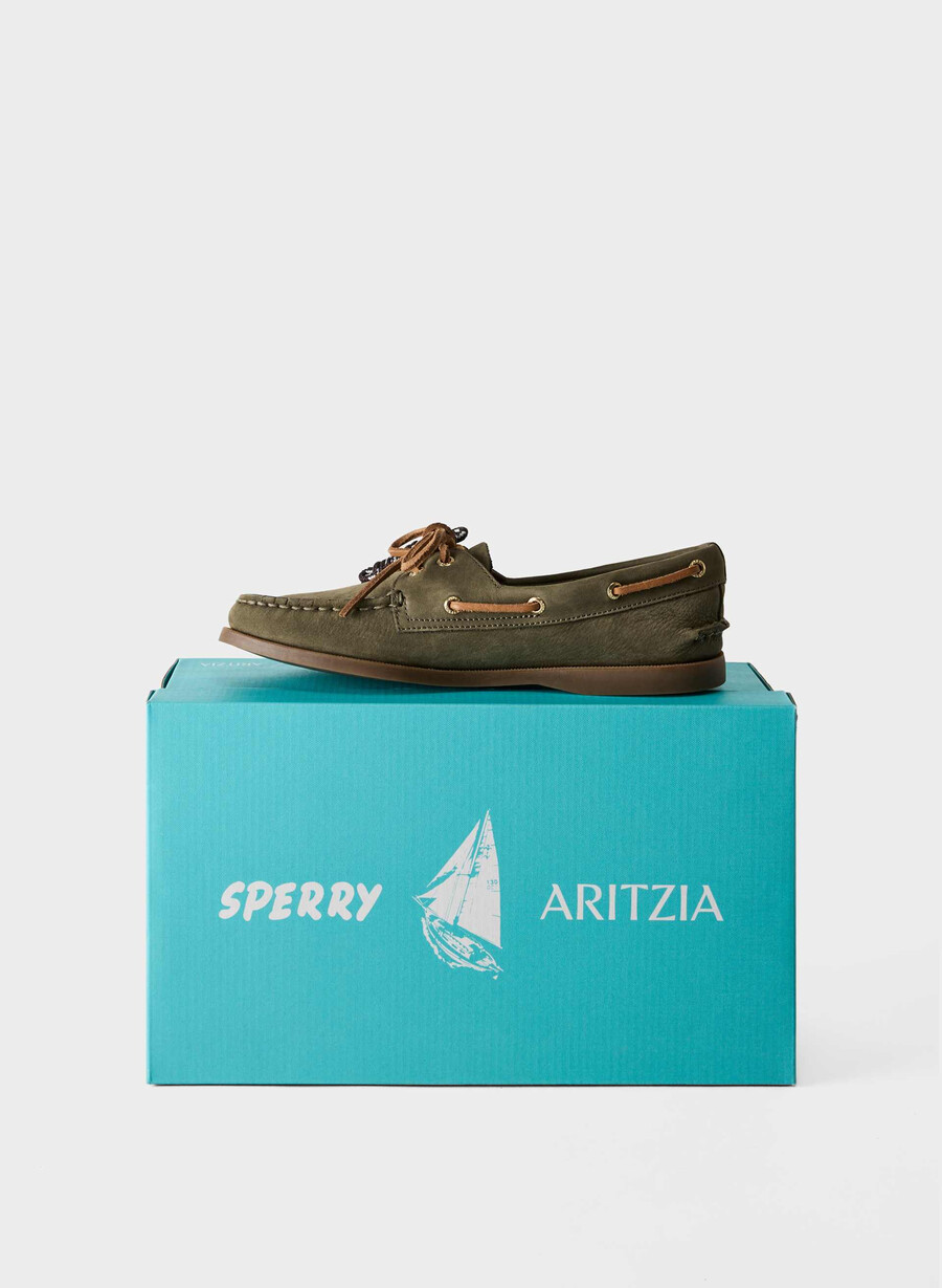 scarpe da barca sperry x aritzia ao - pelle nabuk dk willow green