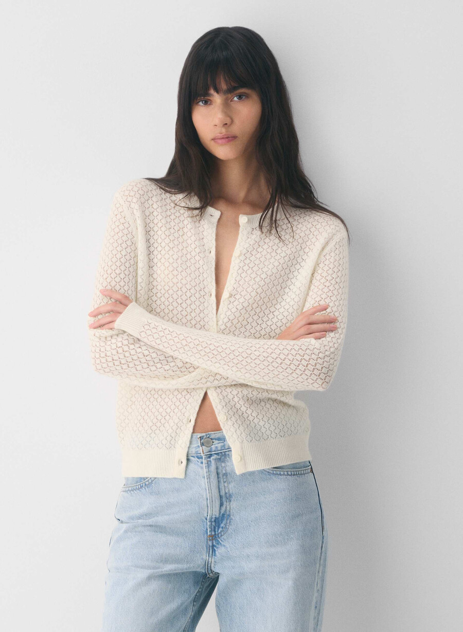 cardigan in lana e cashmere comma betulla chiara