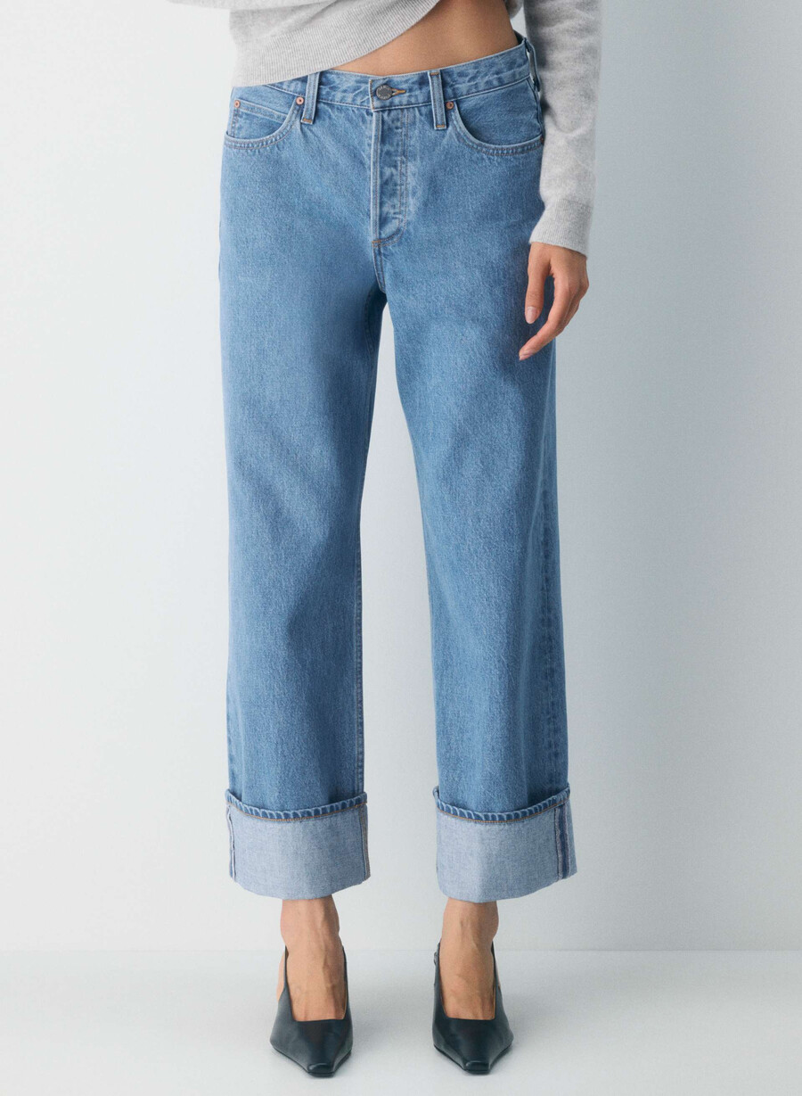 denim forum jeans vintage a vita bassa con risvolto anni 90 vintage bleu bottle