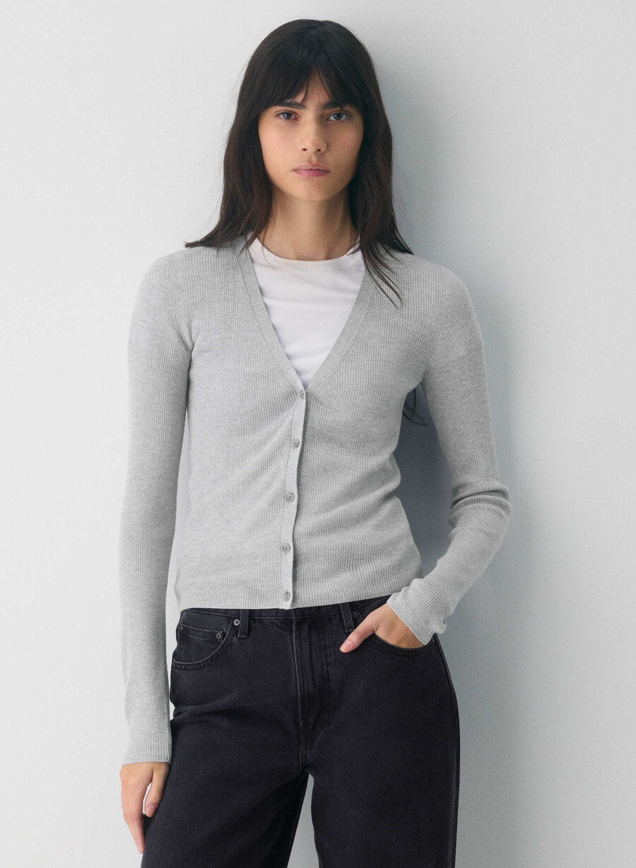 cardigan fieldstone in lana merino fine heather chrome
